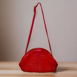 Austin Designs Red Leather Vintage Purse Old Money Bag Clamshell Glam Crossbody